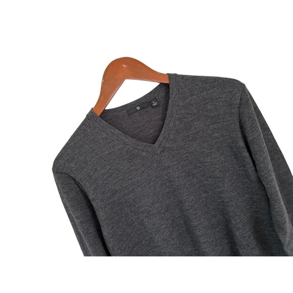 UNIQLO Merino Wool Sweater Heather Gray V-Neck Pullover Size Large - Picture 2 of 7